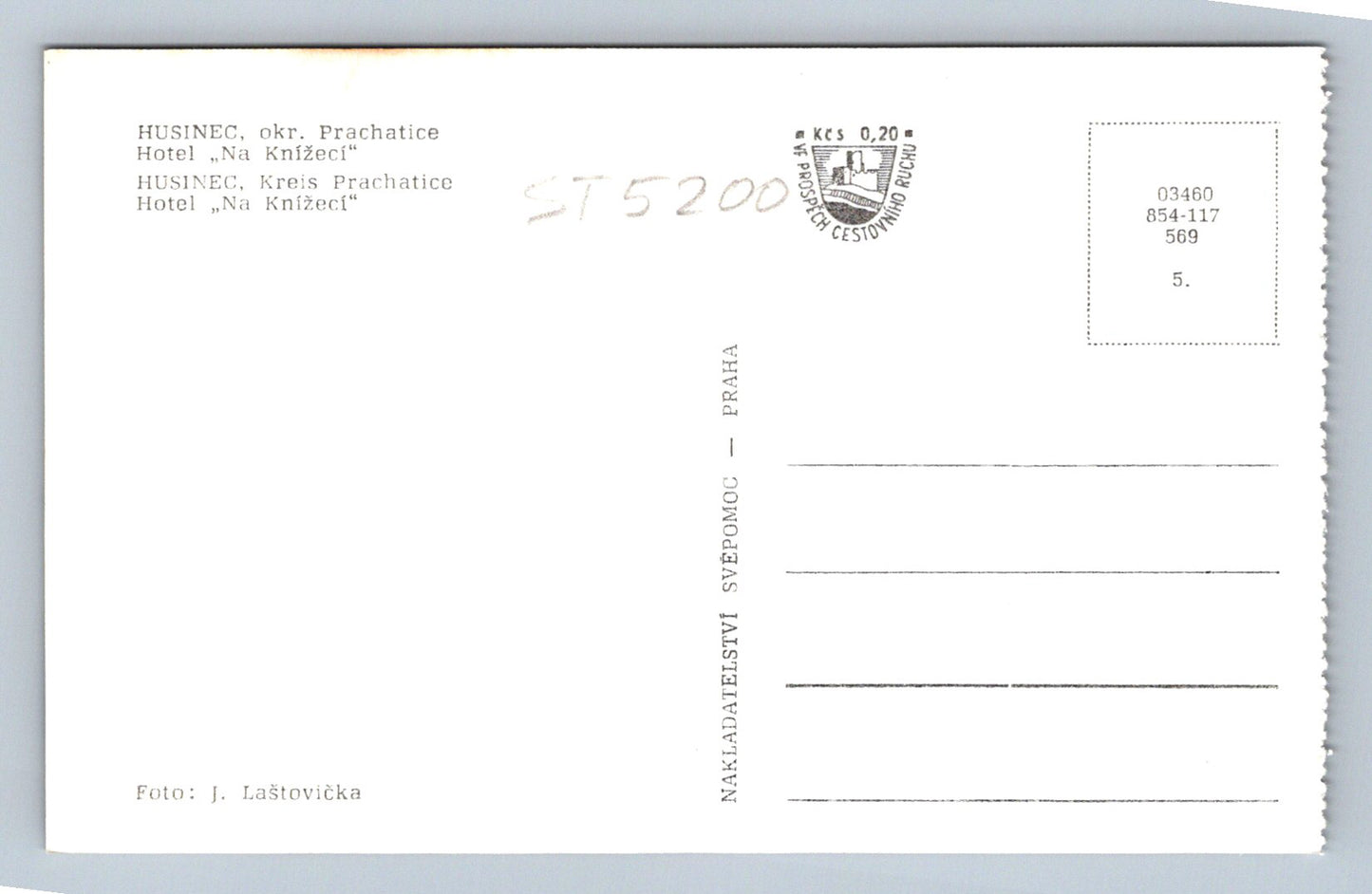 Postcard HUSINEC U PRACHATIC (ST5200)
