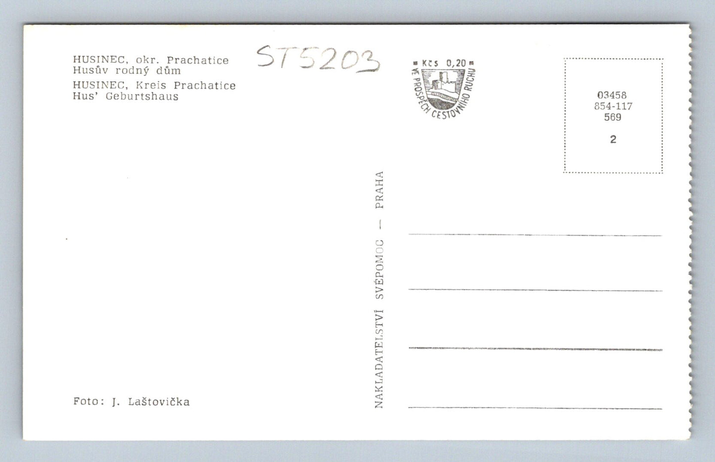 Postcard HUSINEC U PRACHATIC (ST5203)