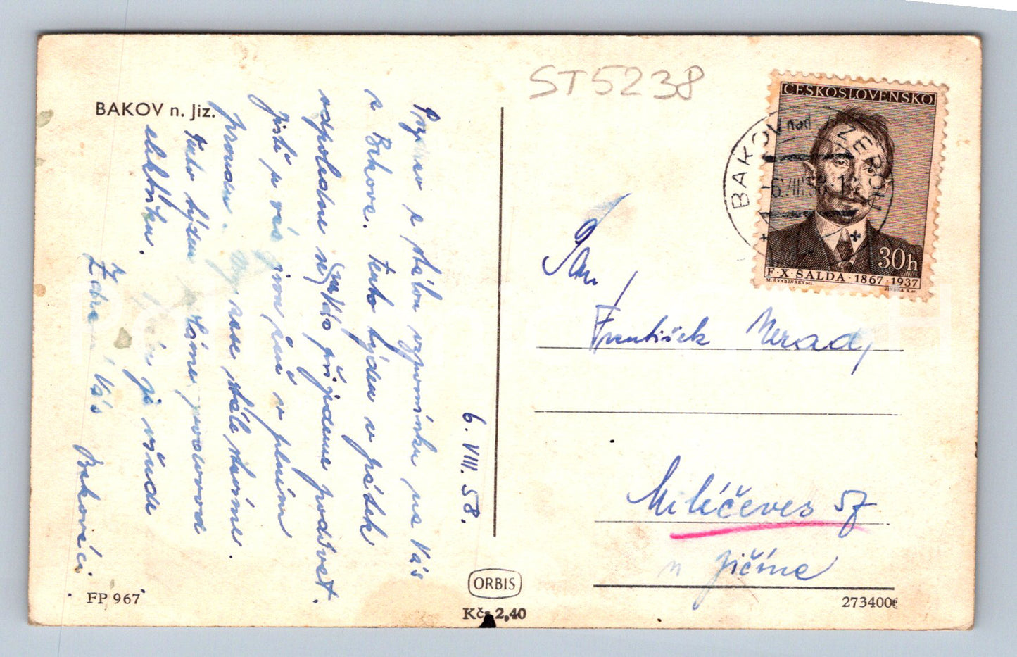Postcard BAKOV NAD JIZEROU (ST5238)