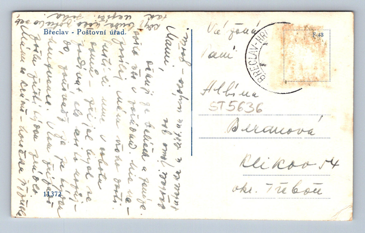 Postcard BŘECLAV - POST OFFICE (ST5636)