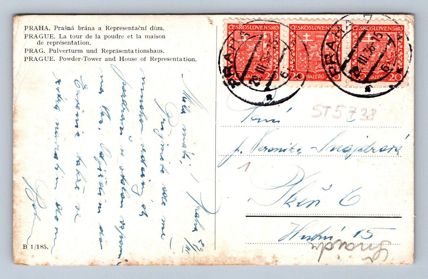 Postcard PRAGUE - POWDER GATE AND REPRESENTATIVE HOUSE (ST5738)