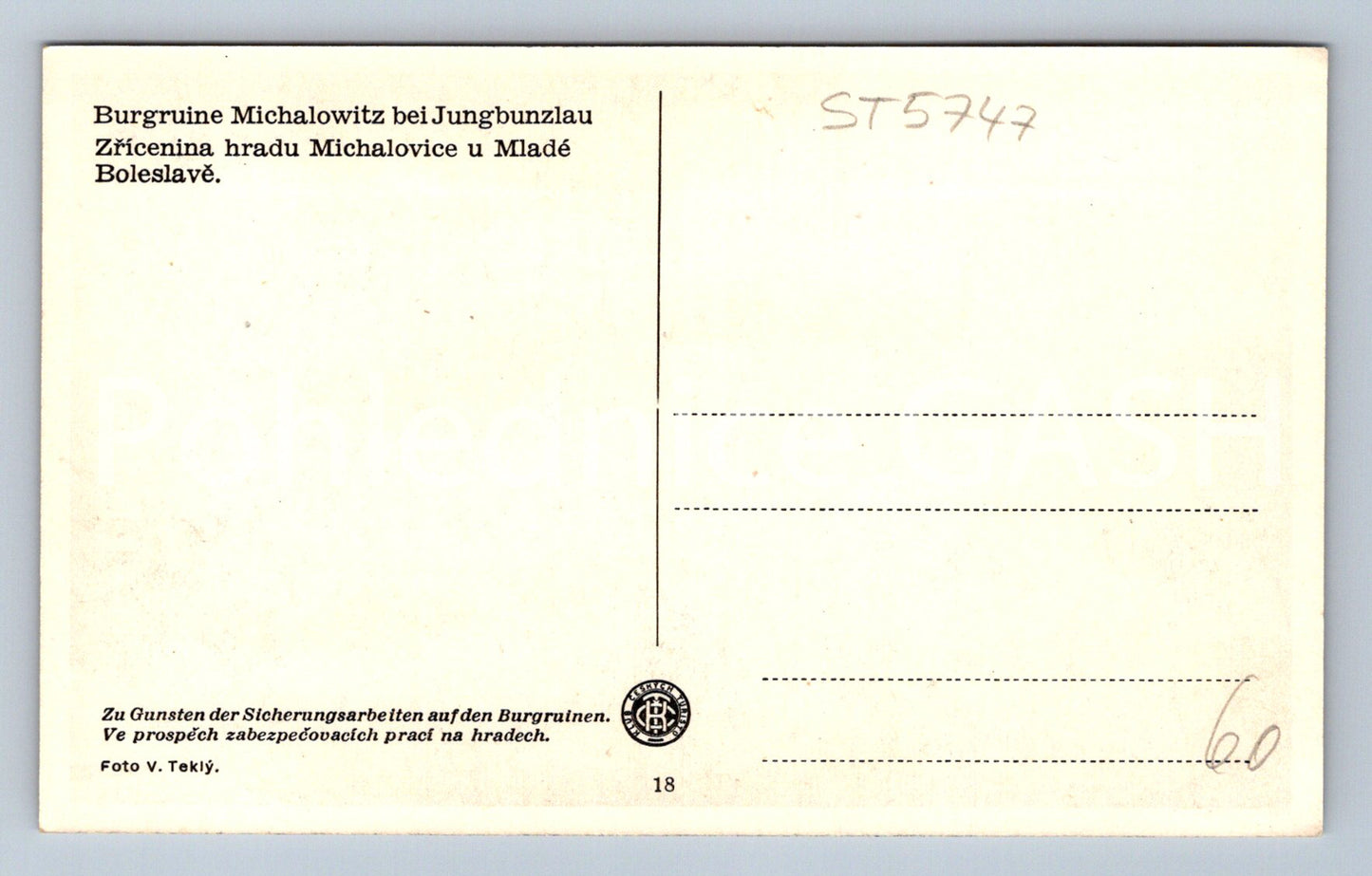 Postcard RUINS OF MICHALOVICE CASTLE NEAR MLADA BOLESLAVA (ST5747)