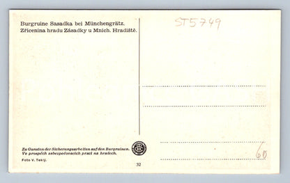 Postcard RUINS OF ZÁSADKA CASTLE NEAR MNICHOV HRADIŠTE (ST5749)