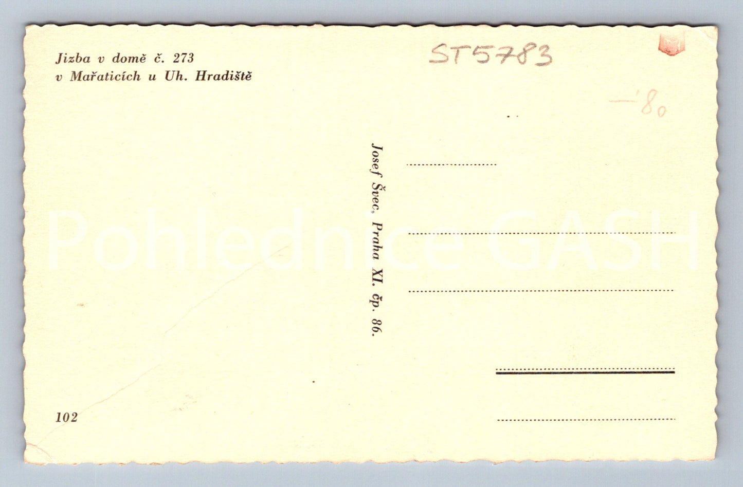 Postcard ROOM IN HOUSE NO. 273 IN MAŘATICE NEAR UH. HRADIŠTE (ST5783)