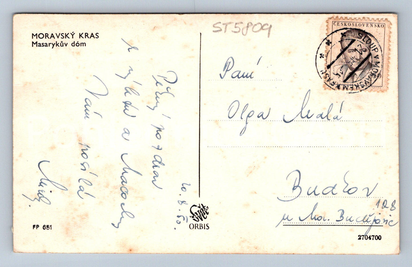 Postcard MORAVIAN KRAS - MASARYK'S HOUSE (ST5809)