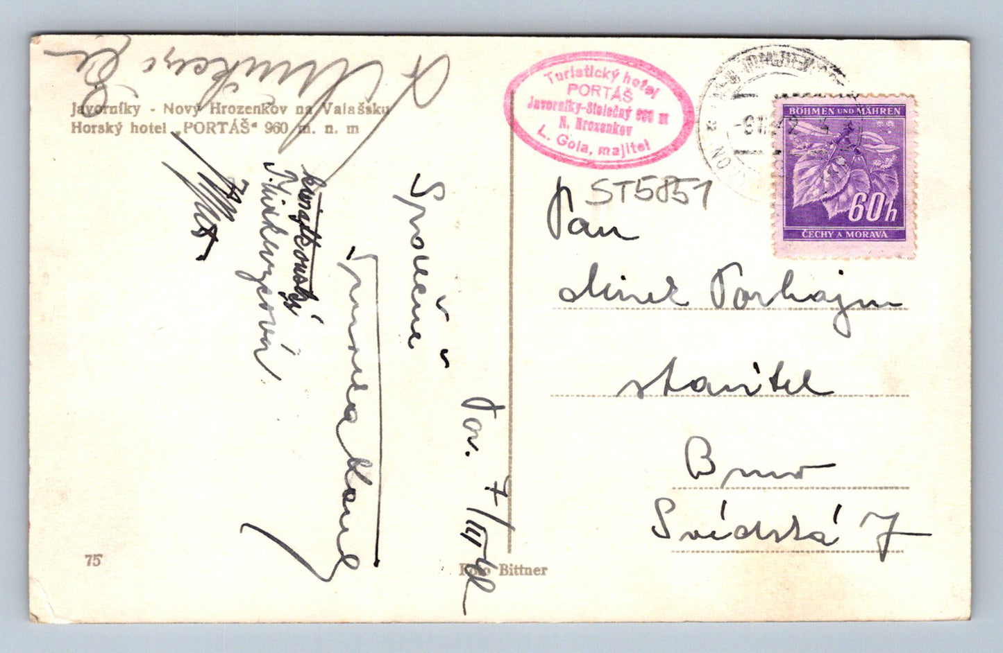 Postcard JAVORNÍKY - MOUNTAIN HOTEL PORTÁŠ (ST5851)