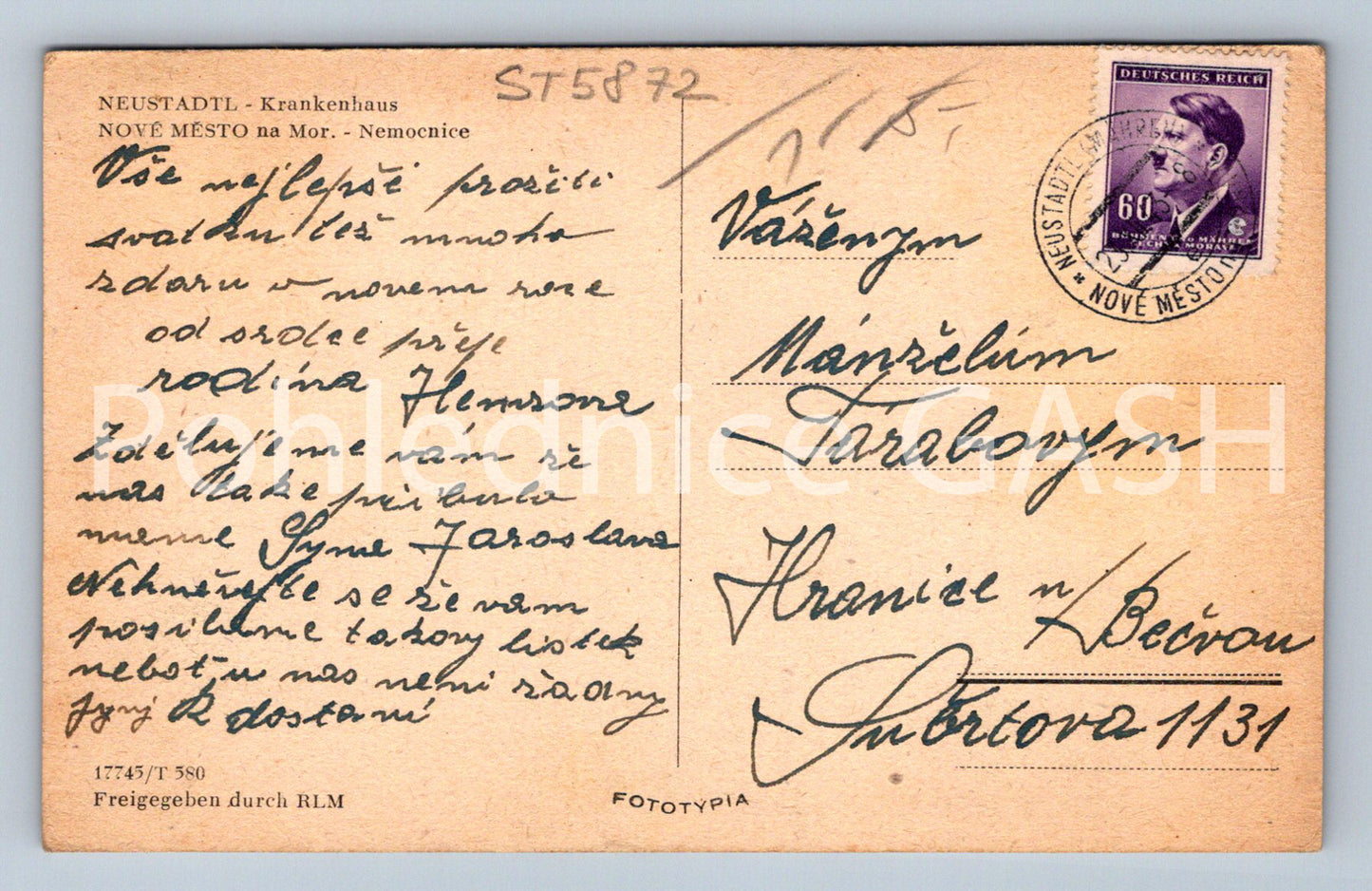 Postcard NEW CITY IN MORAVIA - HOSPITAL (ST5872)