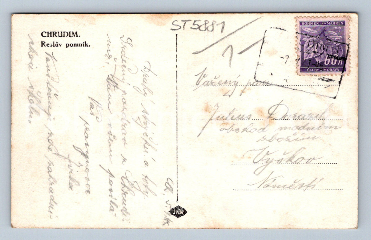 Postcard CHRUDIM - RESL MONUMENT (ST5881)