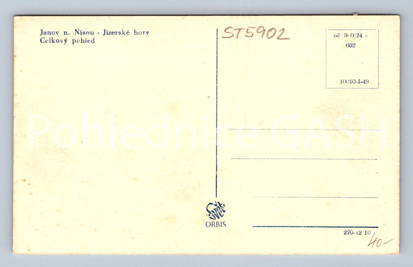 Postcard JANOV NAD NISOU - JIZERSKÉ HORY (ST5902)