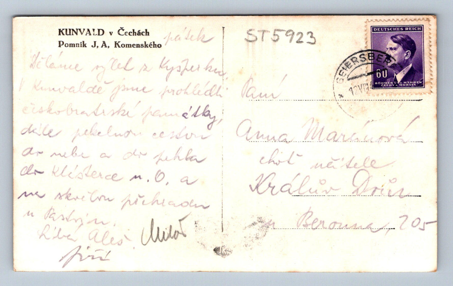 Postcard KUNVALD IN BOHEMIA (ST5923)