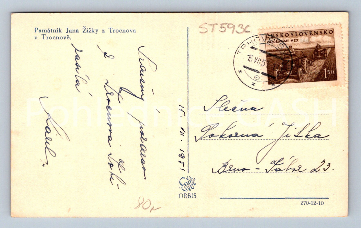 Postcard MONUMENT TO JAN ŽIŽKA OF TROCNOV IN TROCNOV (ST5936)