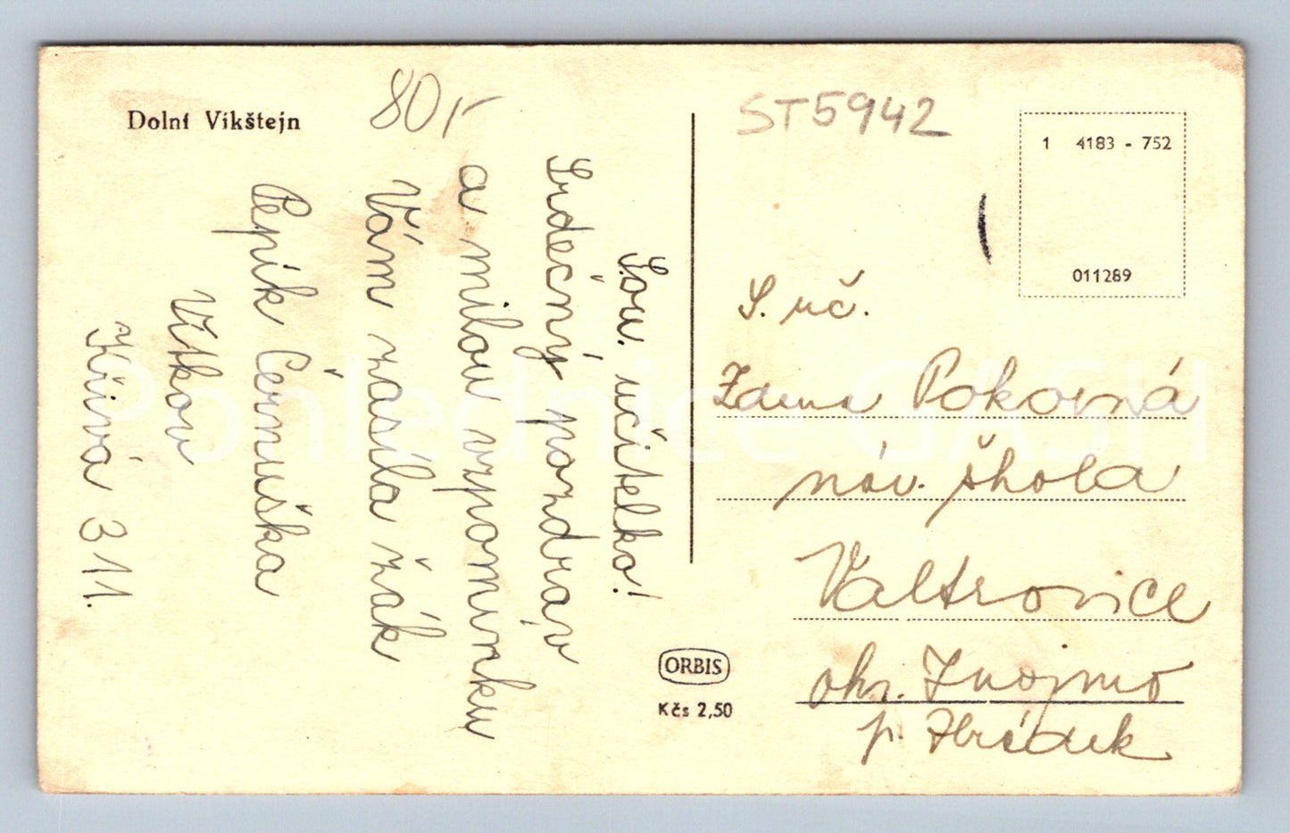 Postcard DOLNÍ VIKŠTEJN (ST5942)