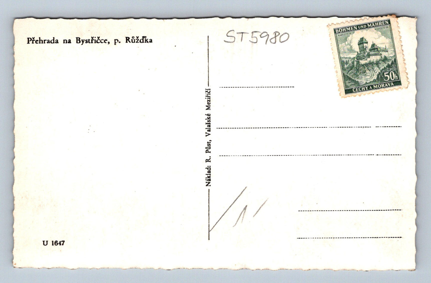 Postcard VALLEY DAM ON THE BYSTŘIČKA RIVER (ST5980)