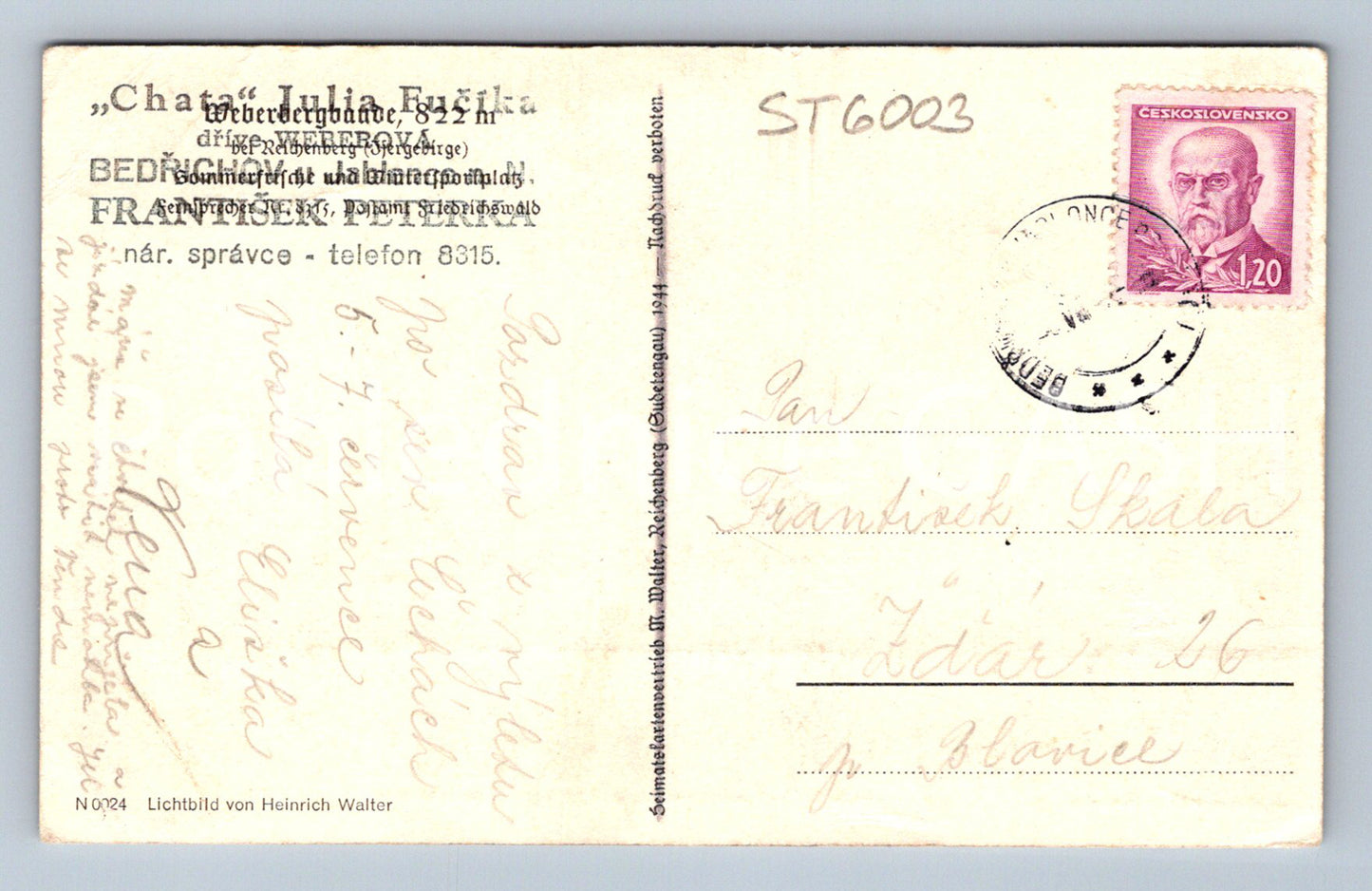 Postcard JABLONEC NAD NISOU - JULIAN FUČÍK'S COTTAGE (ST6003)