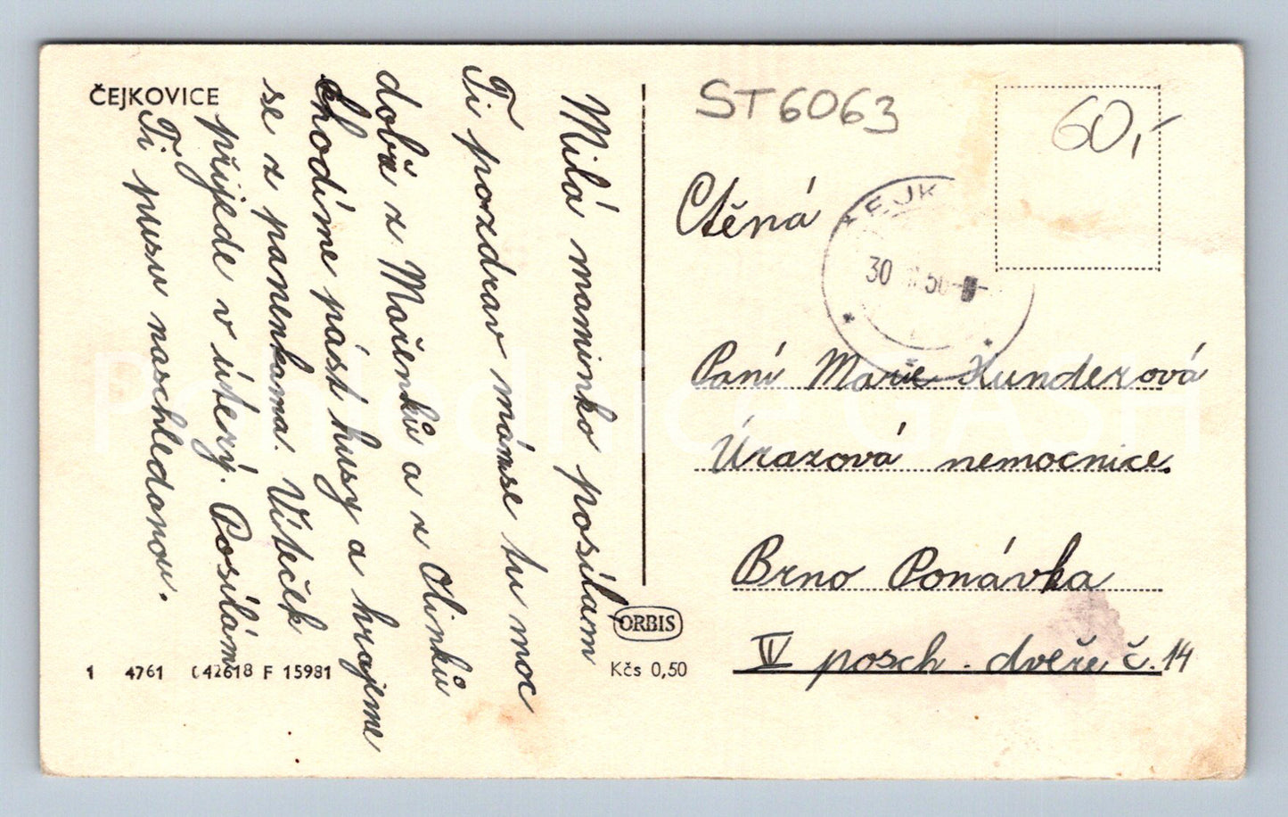 Postcard ČEJKOVICE (ST6063)
