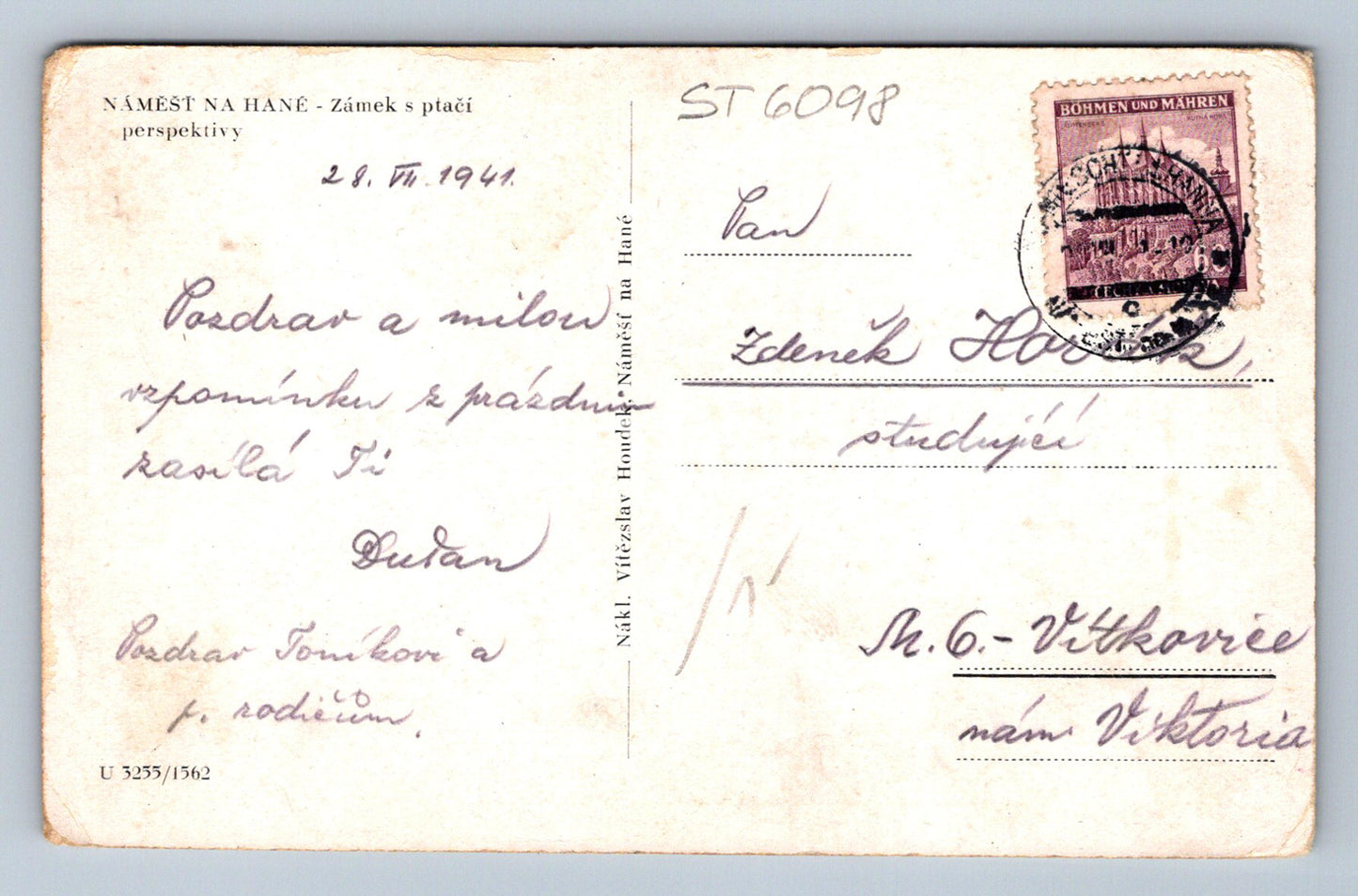 Postcard SQUARE ON HANÉ - CASTLE (ST6098)