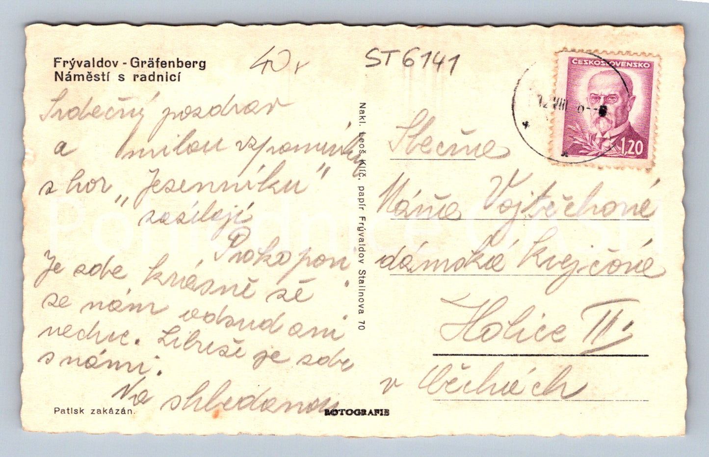 Postcard FRÝVALDOV - SQUARE WITH TOWN HALL (ST6141)