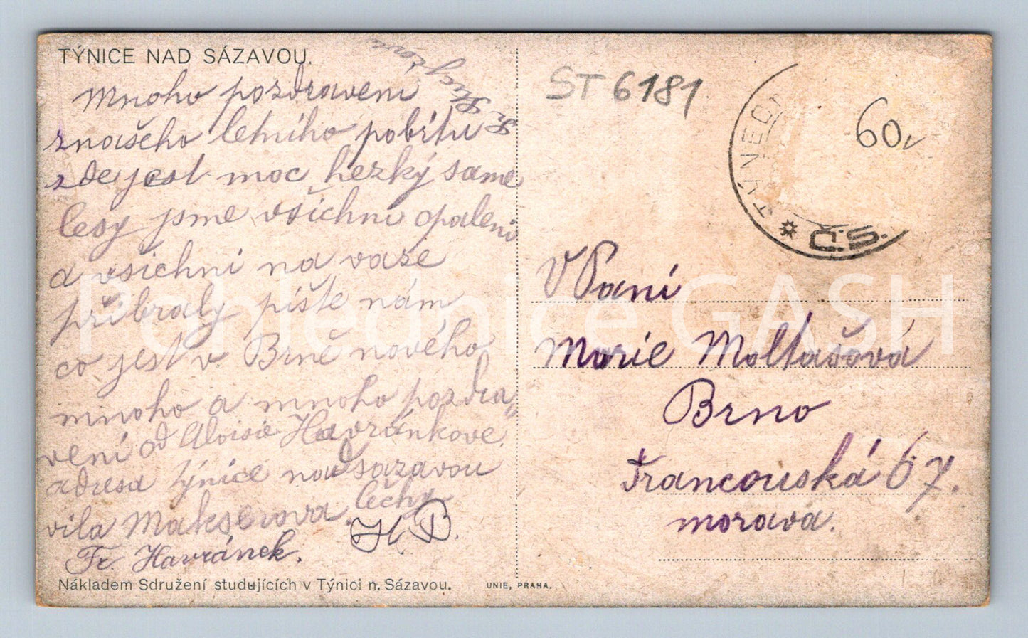 Postcard TÝNICE NAD SÁZAVOU (ST6181)