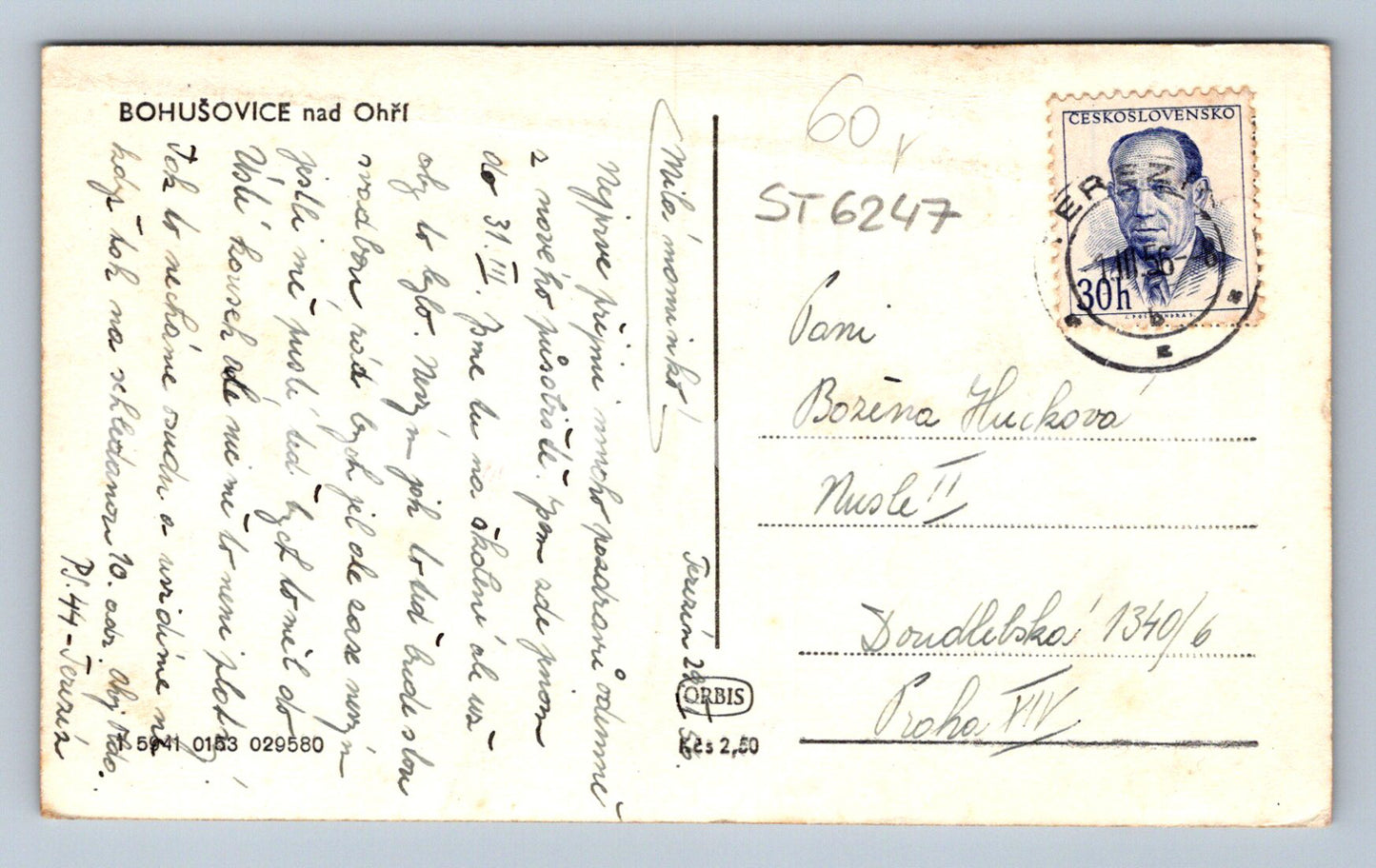 Postcard BOHUŠOVICE NAD OHŘÍ (ST6247)