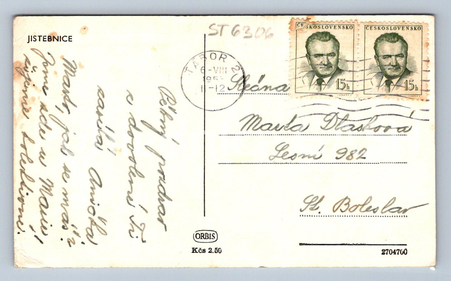 Postcard JISTEBNICE (ST6306)