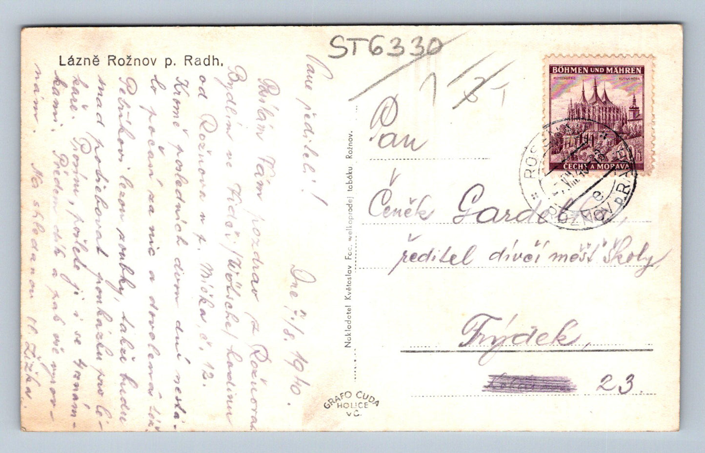 Postcard LÁZNĚ ROŽNOV POD RADHOŠTĚM (ST6330)