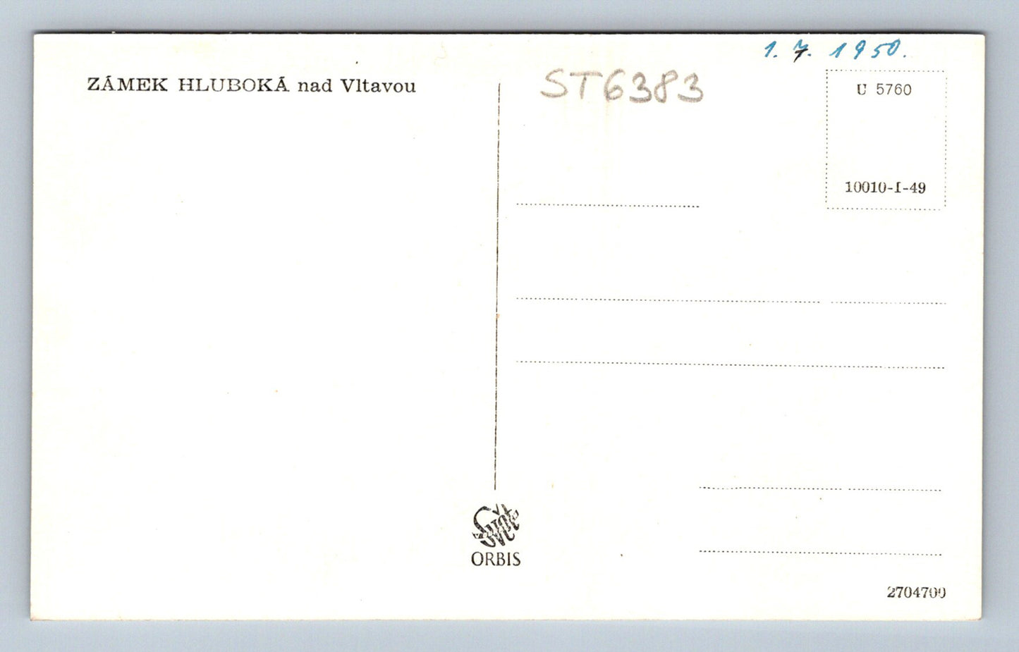 Postcard HLUBOKA NAD VLTAVOU CASTLE (ST6383)