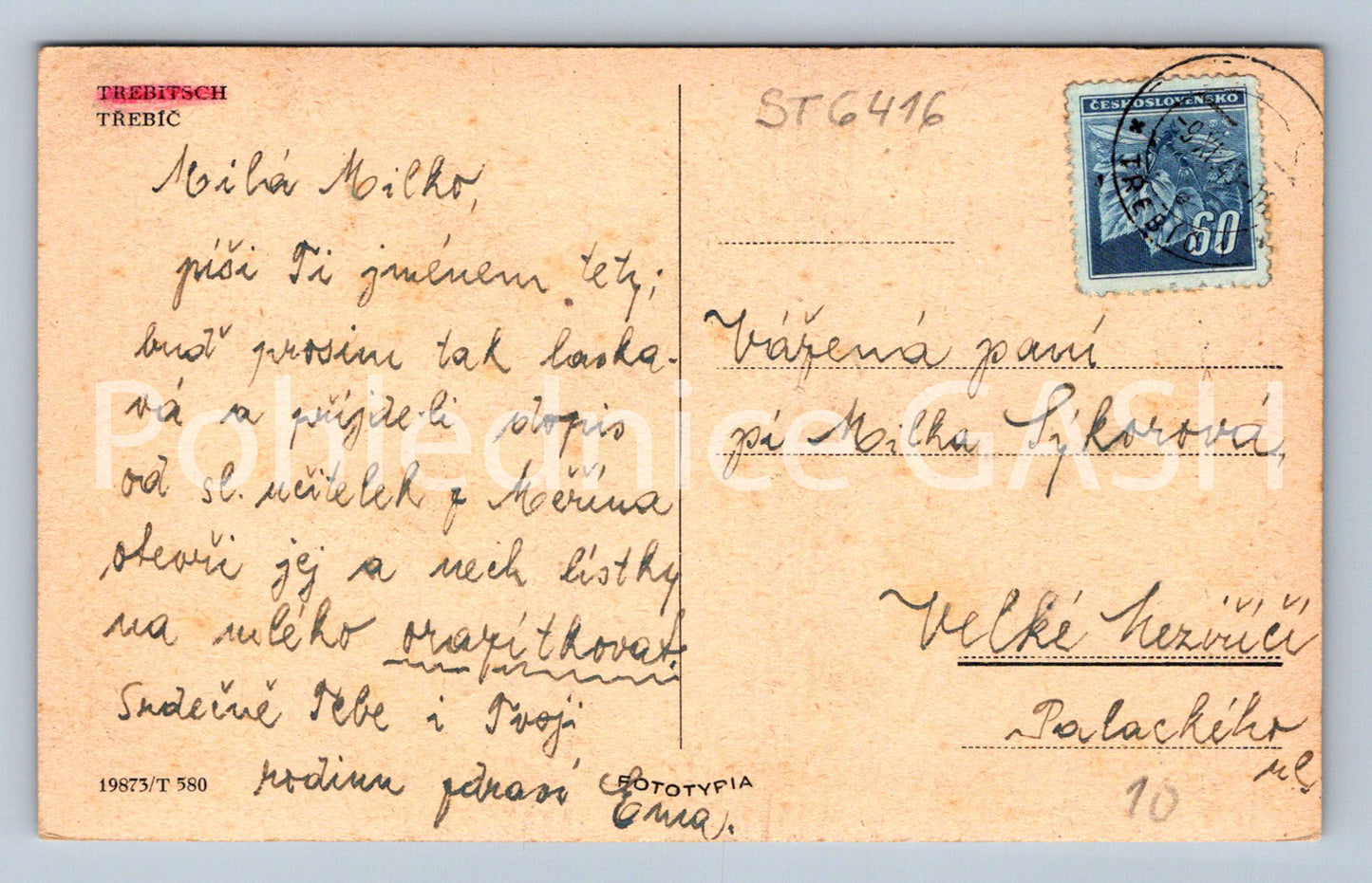 Postcard TŘEBÍC (ST6416)