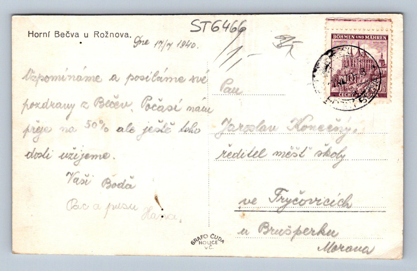 Postcard HORNÍ BEČVA (ST6466)