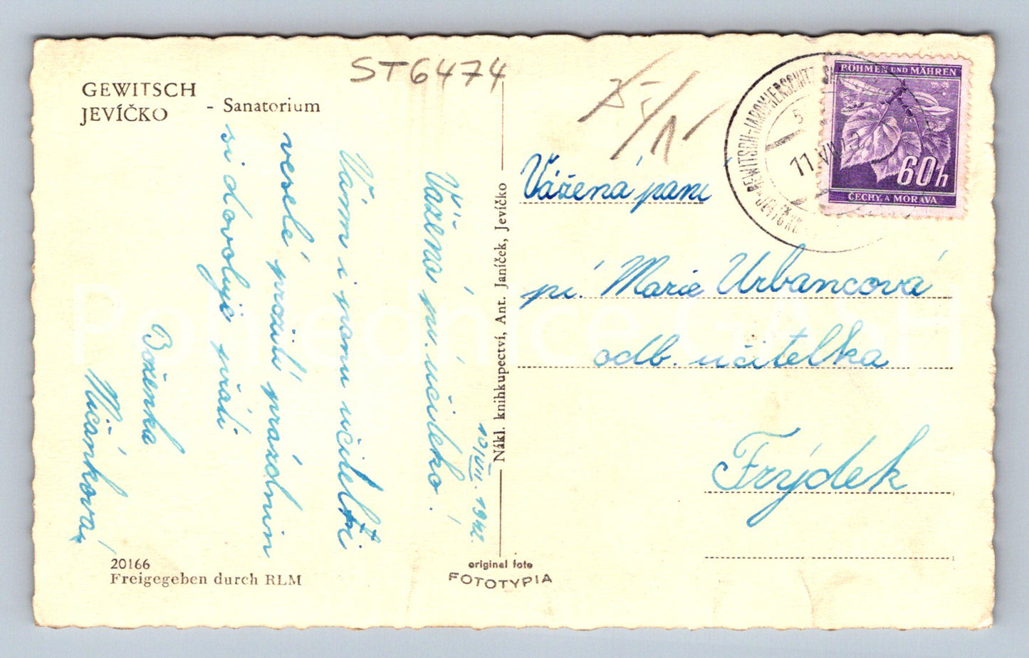 Postcard JEVÍČKO (ST6474)