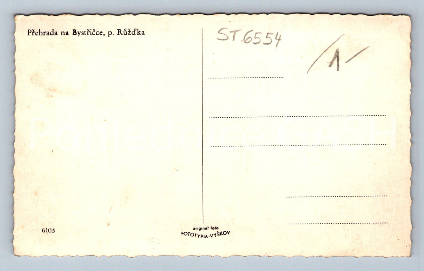 Postcard DAM ON THE BYSTŘIČCE P. RŮŽĎKA (ST6554)