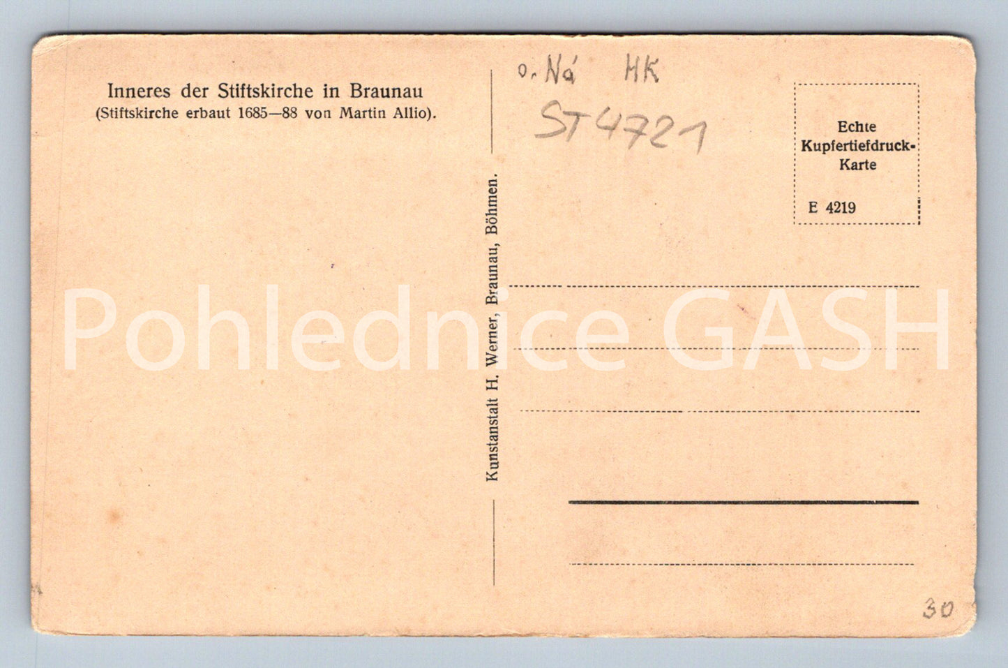 Postcard INNERES DER STIFTSKIRCHE IN BRAUNAU (ST4721)