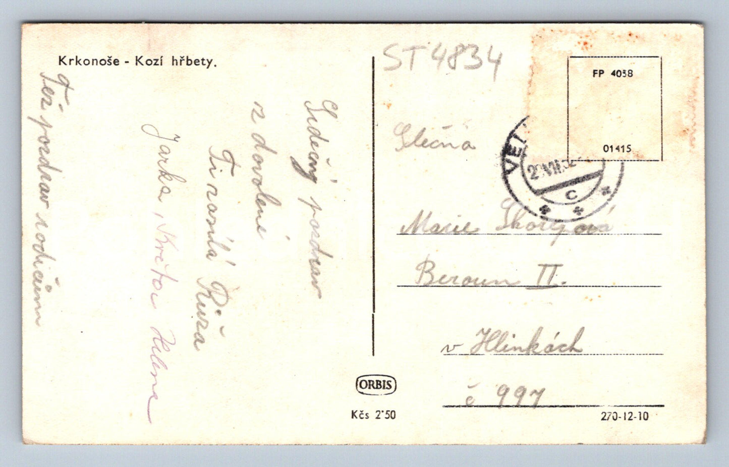 Postcard KRKONOSE (ST4834)