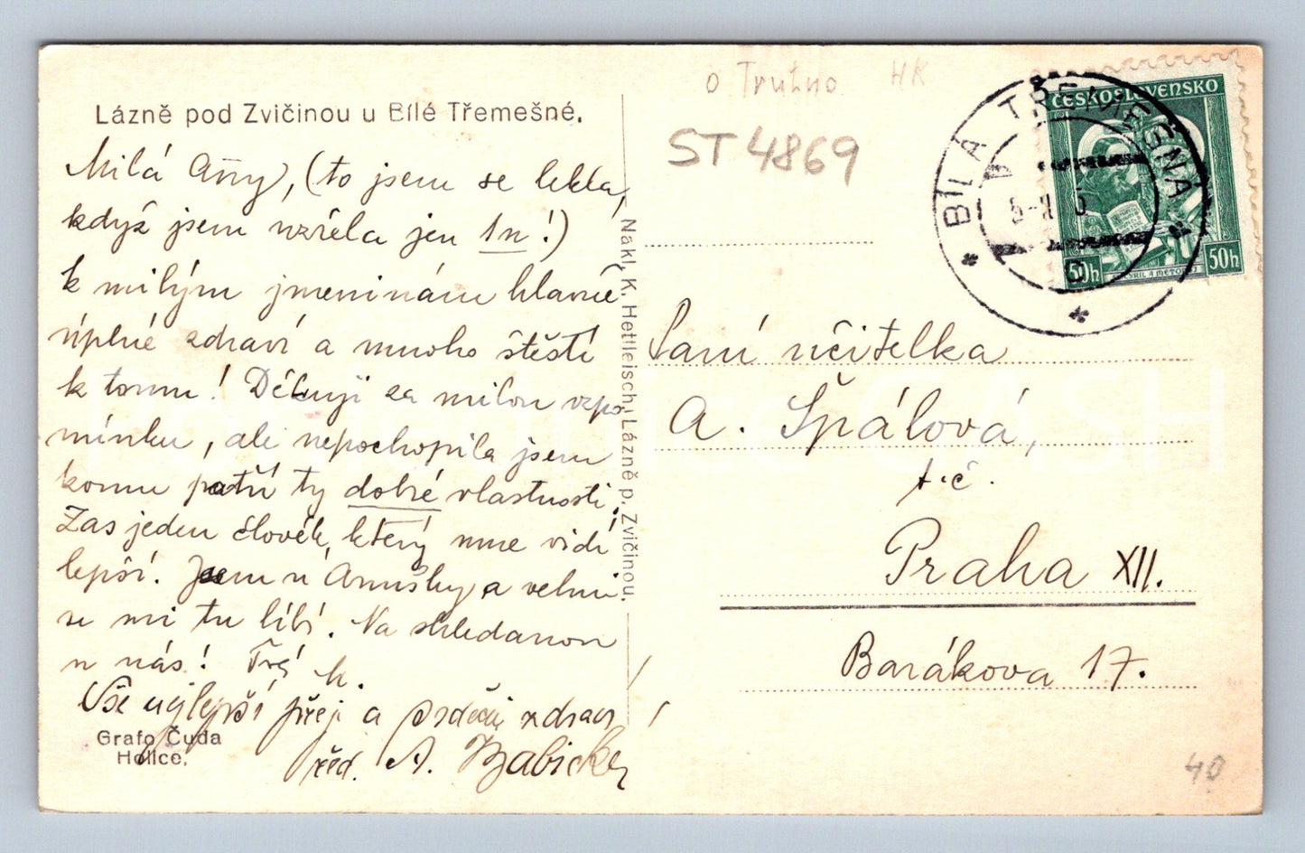 Postcard LÁZNĚ POD ZVIČINOU (ST4869)