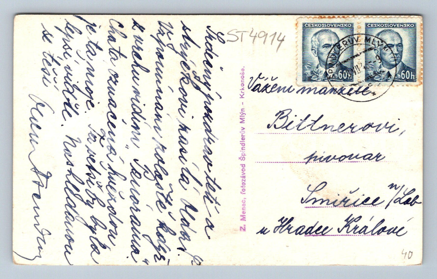 Postcard WEDGE SHED KRKONOSE (ST4914)