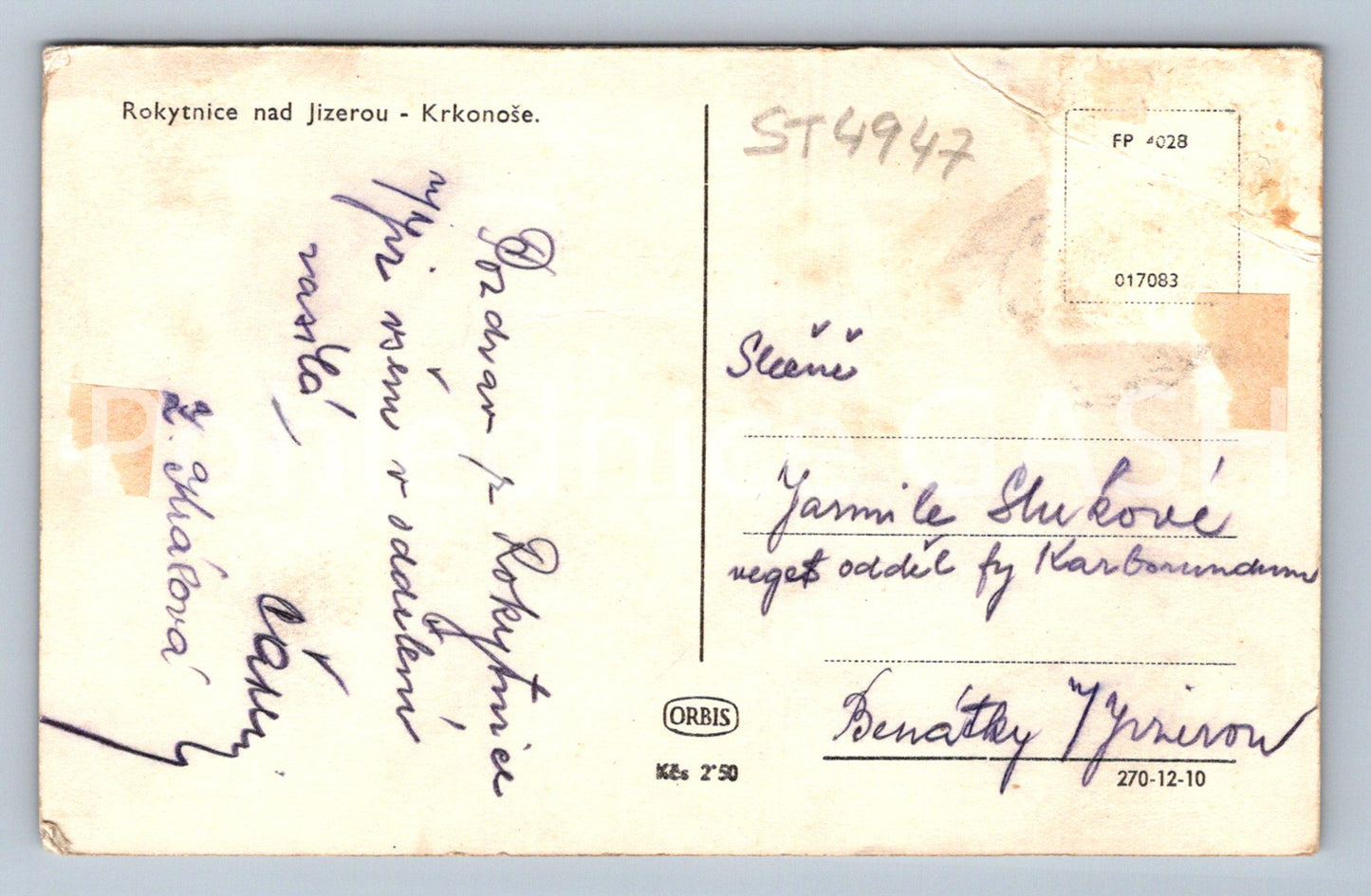 Postcard ROKYTNICE NAD JIZEROU - KRKONOSE (ST4947)