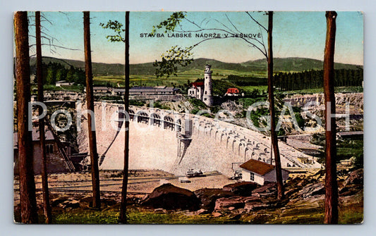 Postcard CONSTRUCTION OF THE ELBE RESERVOIR IN TĚŠNOV (ST6626)