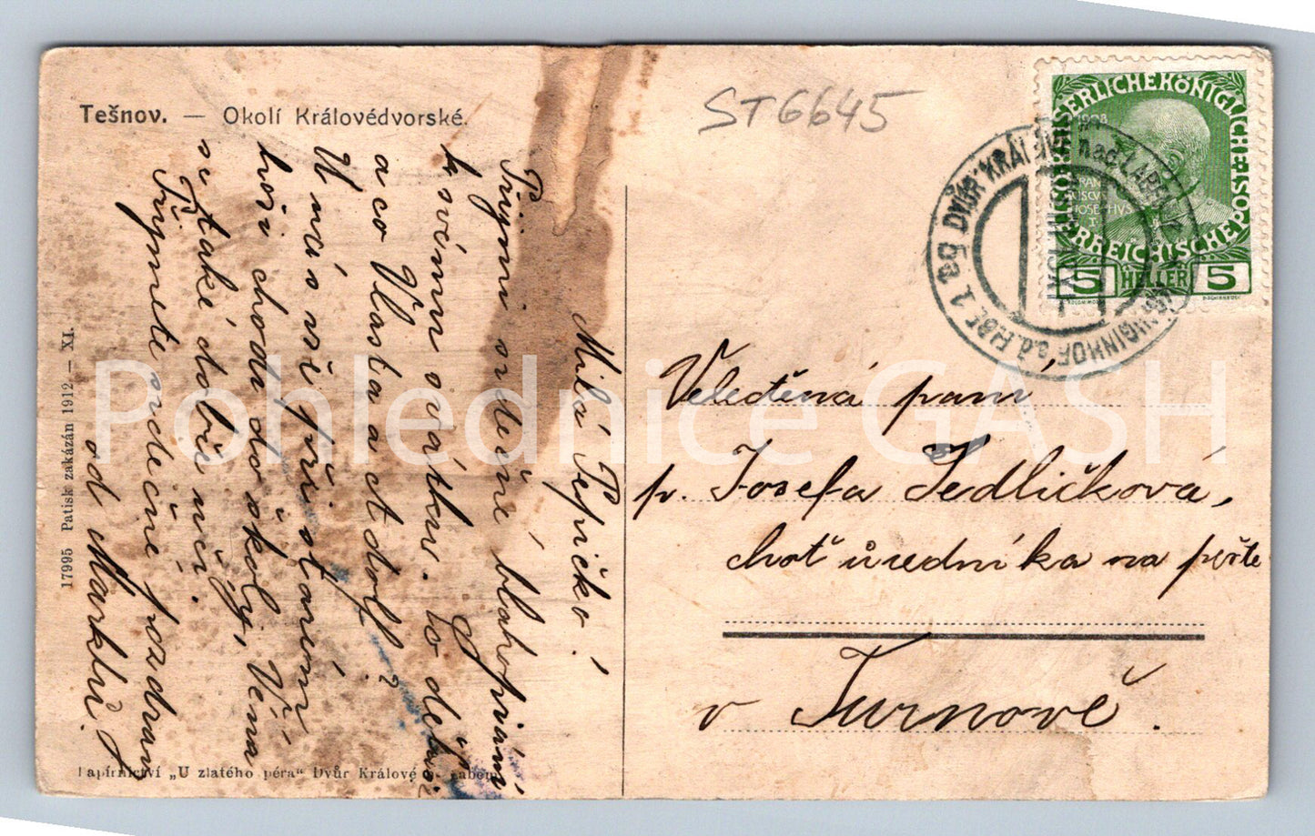 Postcard TĚŠNOV - ELBE RESERVOIR IN TĚŠNOV (ST6645)