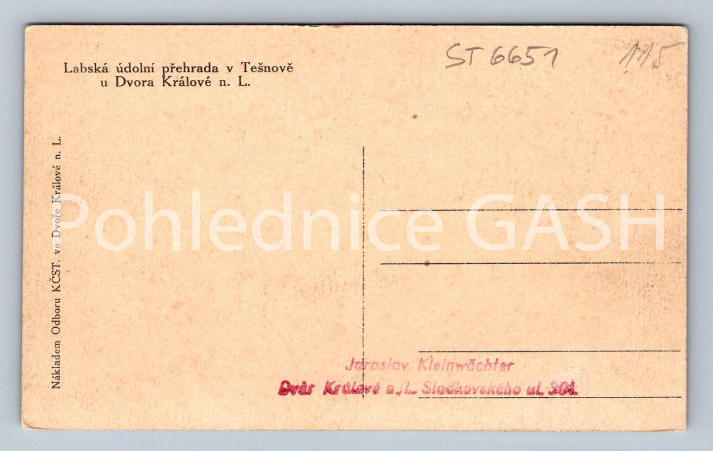 Postcard CONSTRUCTION OF THE ELBE RESERVOIR IN TĚŠNOV (ST6651)