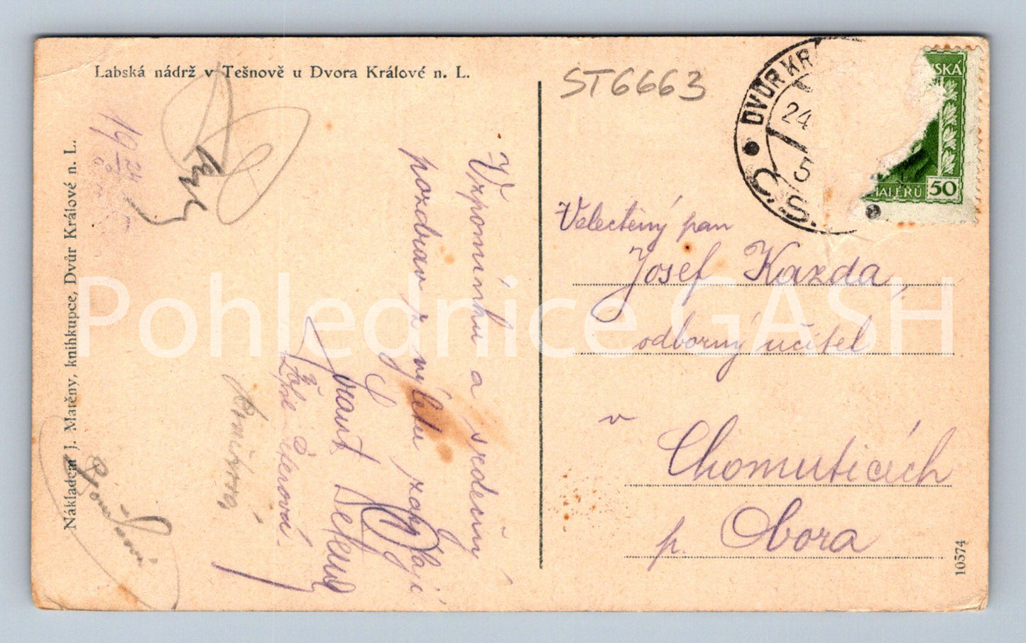 Postcard TĚŠNOV - ELBE RESERVOIR IN TĚŠNOV (ST6663)