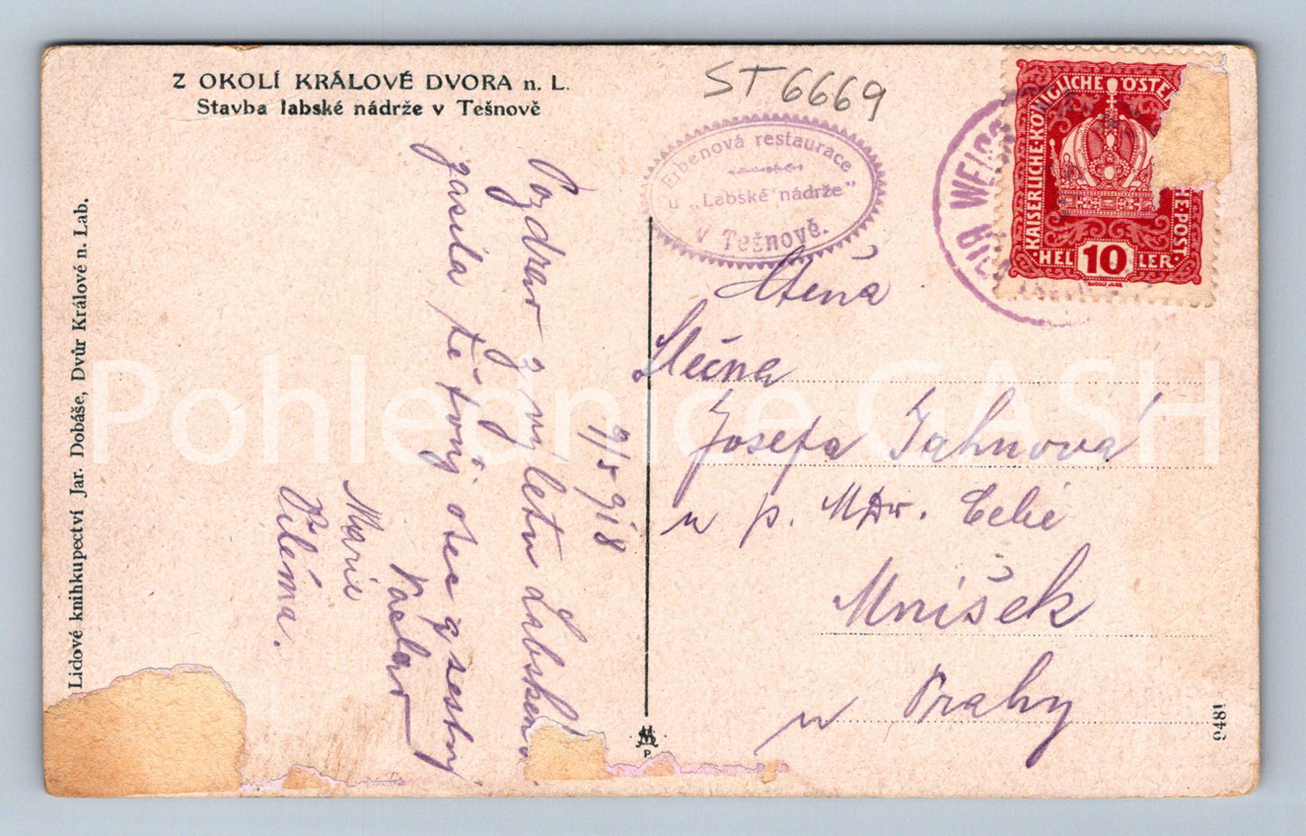 Postcard CONSTRUCTION OF THE ELBE RESERVOIR IN TĚŠNOV (ST6669)