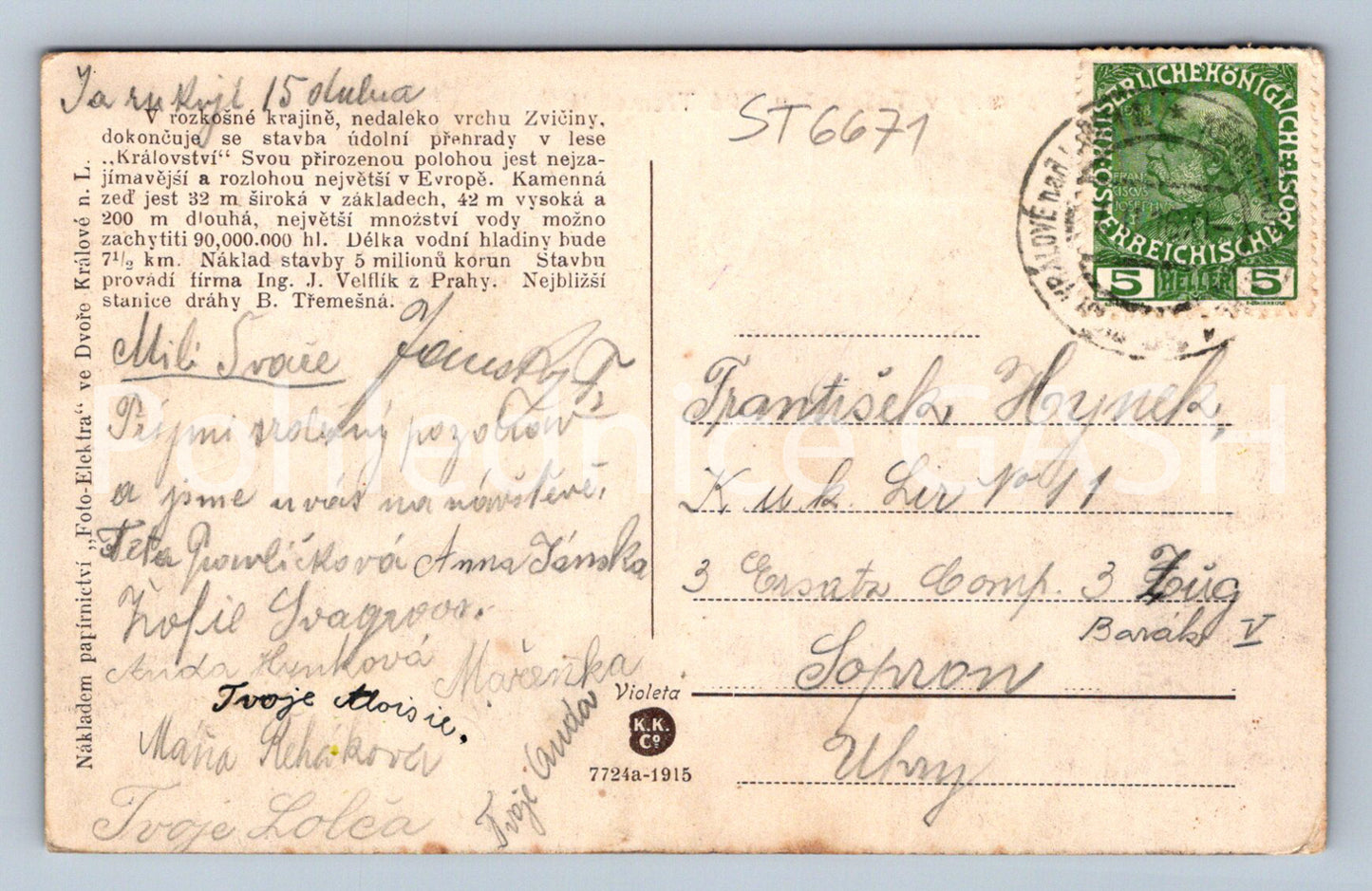 Postcard CONSTRUCTION OF THE ELBE RESERVOIR IN TĚŠNOV (ST6671)