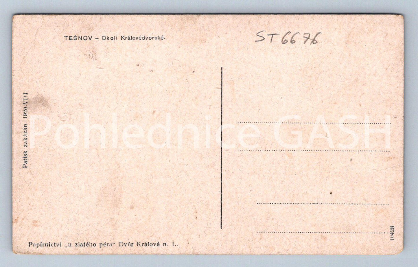 Postcard TĚŠNOV - ELBE RESERVOIR IN TĚŠNOV (ST6676)