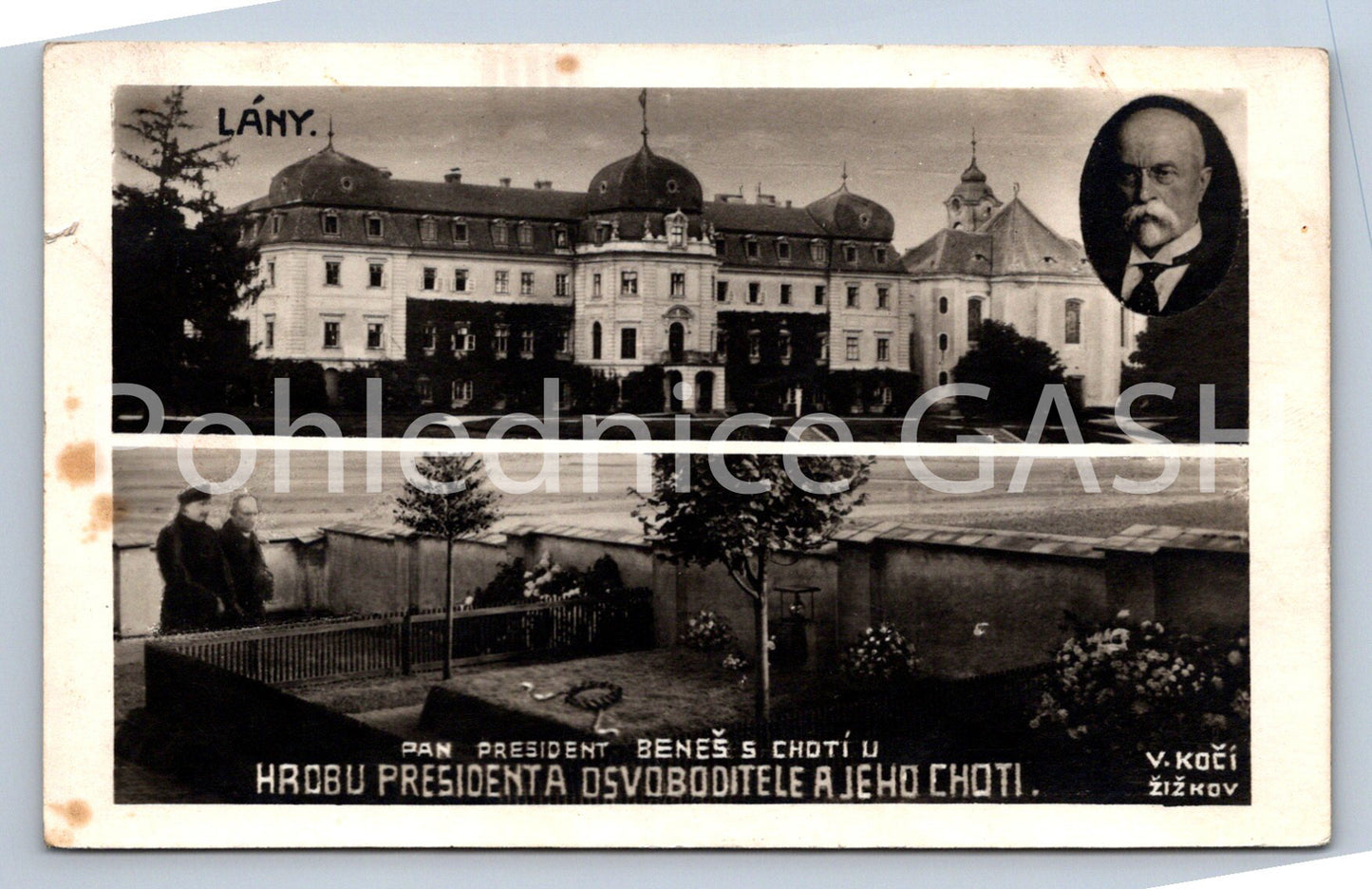 Postcard BENEŠ WITH HIS WIFE AT THE GRAVE OF THE PRESIDENT LIBERATOR (ST6747)