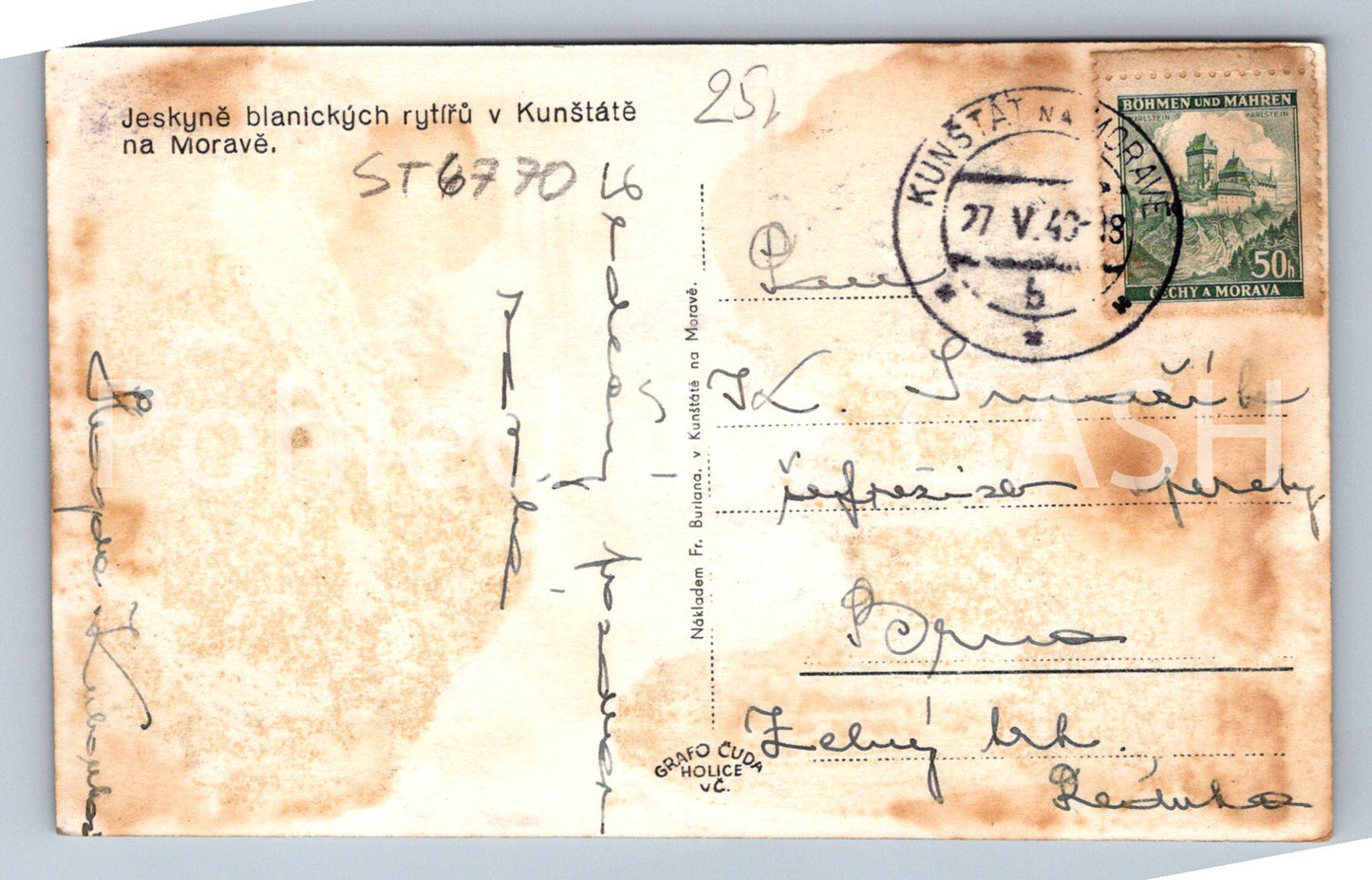 Postcard GIANT LION OF THE CAVE OF THE BLANIC KNIGHTS IN KUNŠTÁT (ST6770)