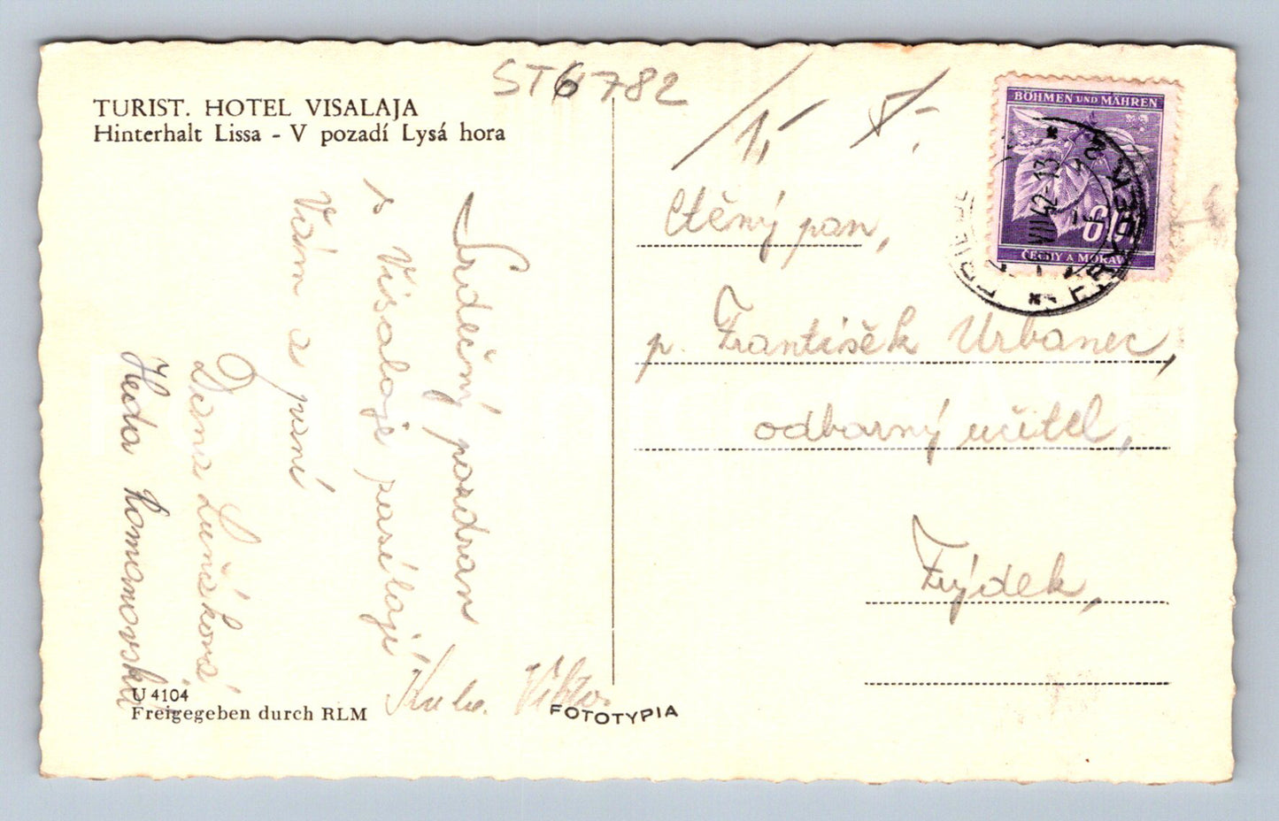 Postcard HUNTERHALT LISSA - IN THE BACKGROUND LYSÁ HORA (ST6782)