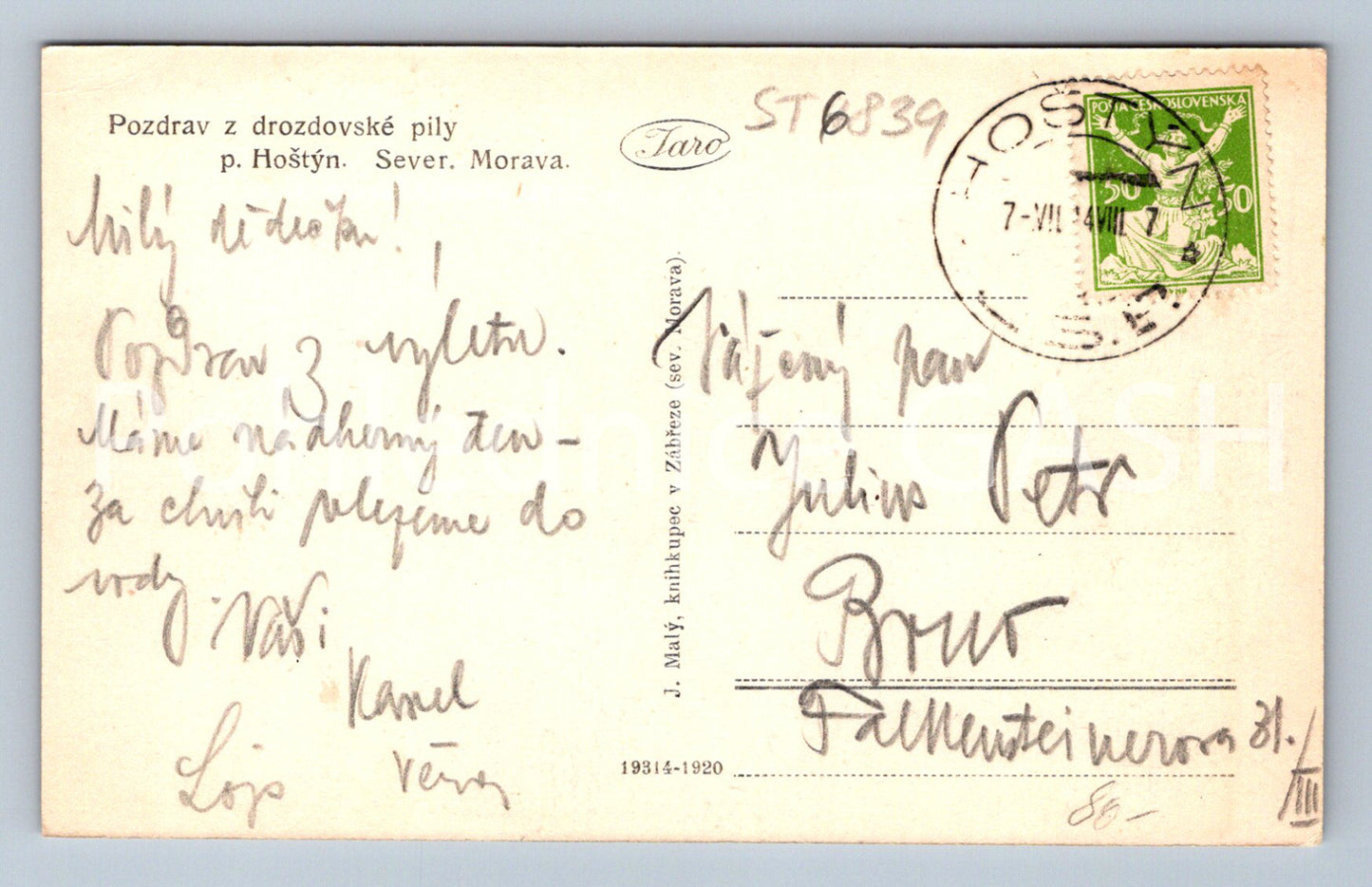Postcard P. HOŠTÝN (ST6839)