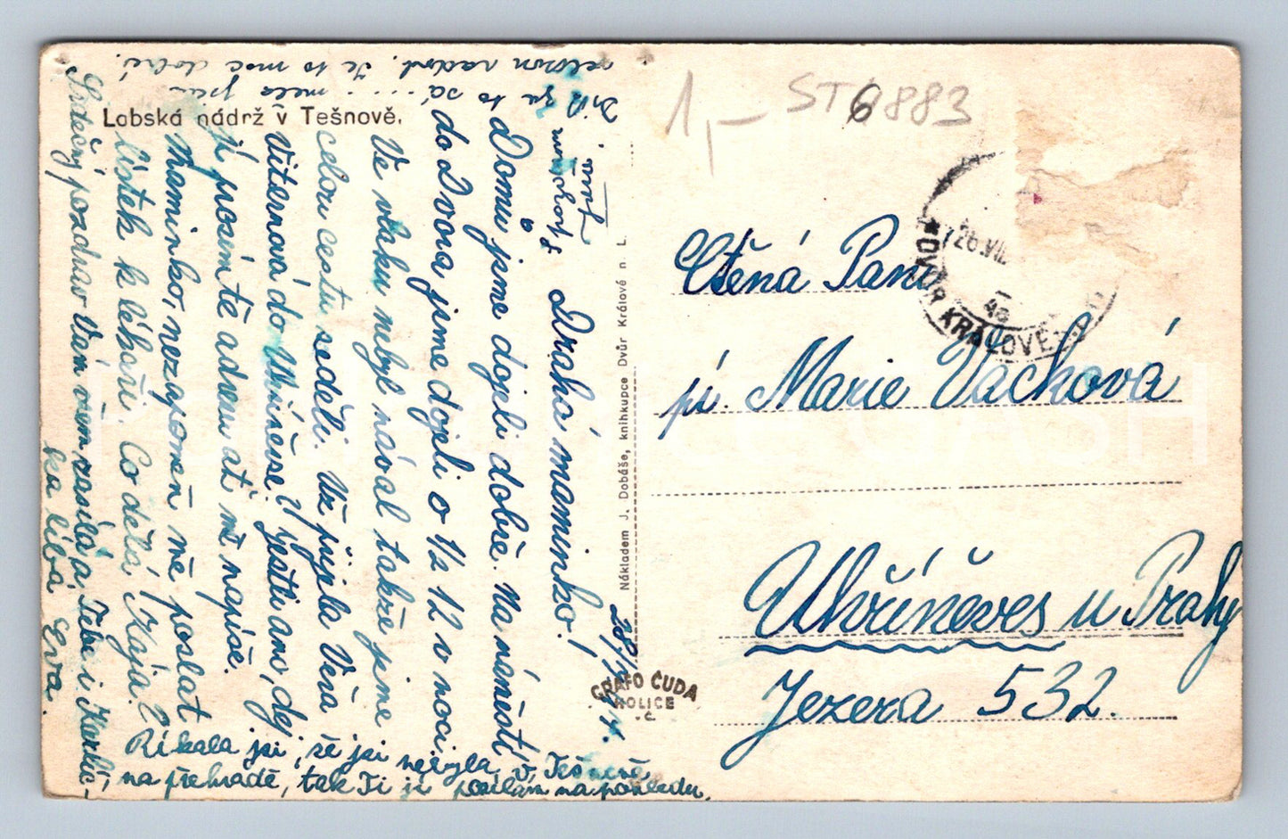 Postcard ELBE RESERVOIR IN TĚŠNOV (ST6883)