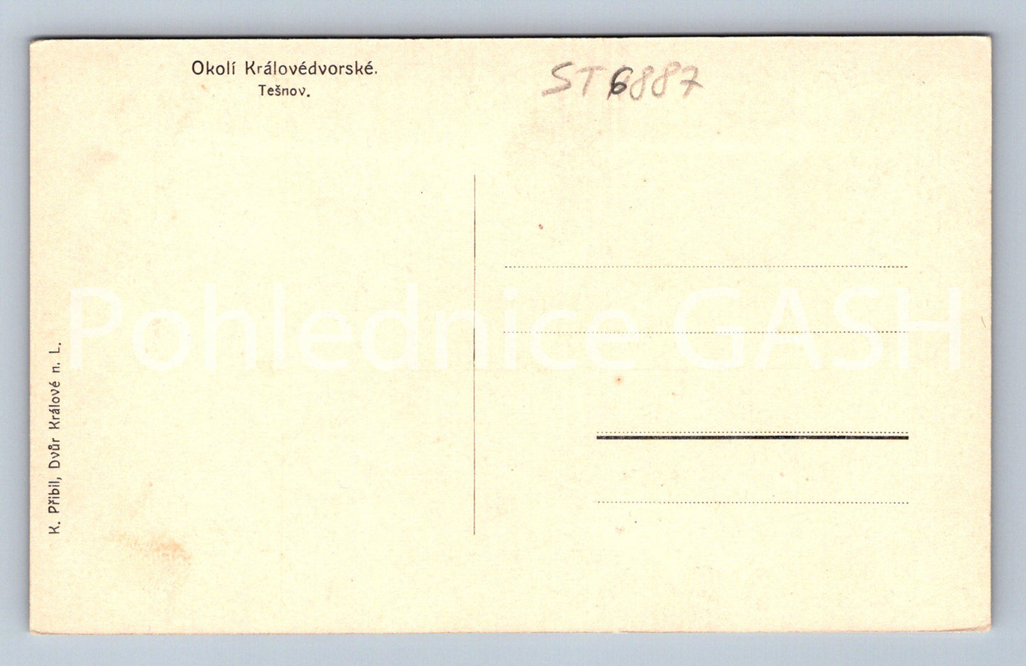 Postcard TĚŠNOV - SURROUNDINGS OF KRÁLOVÉDVOŘSKÁ (ST6887)