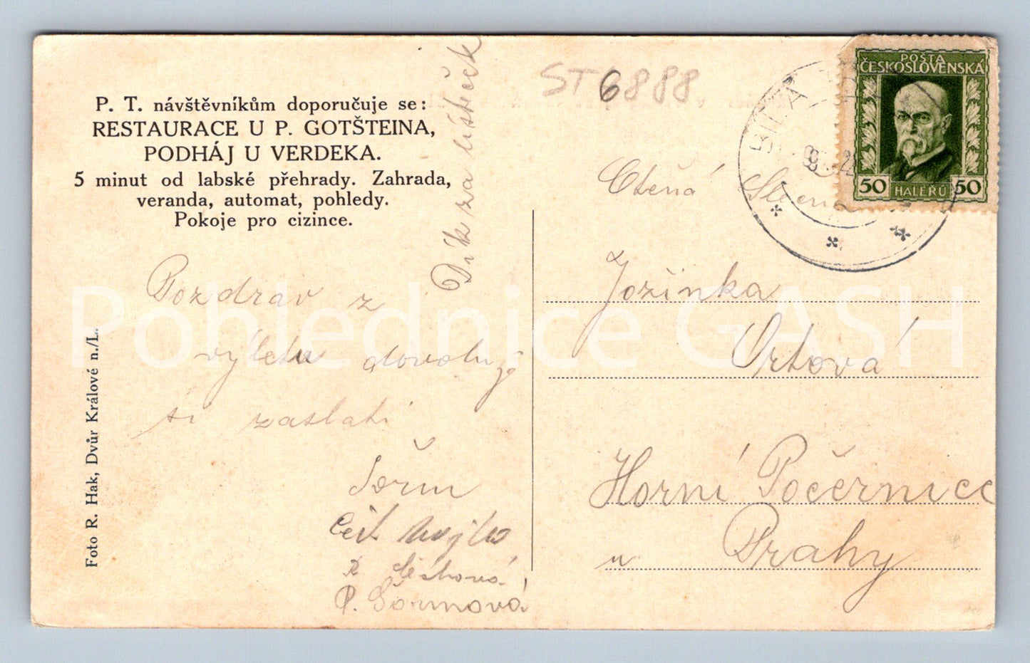 Postcard TĚNOV - ELBE DAM (ST6888)