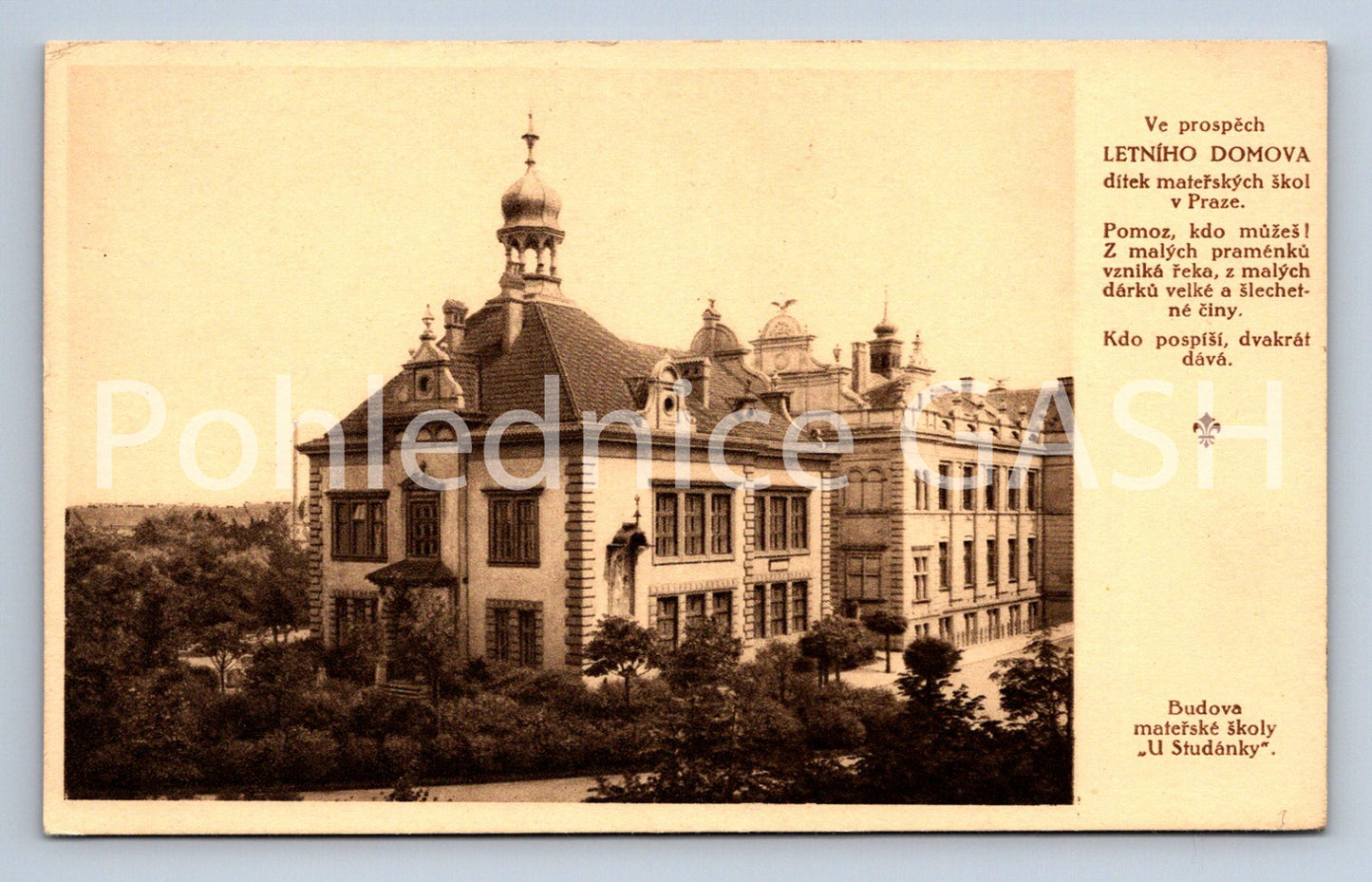 Postcard PRAGUE - KINDERGARTEN BUILDING AT STUDÁNKY (ST6902)